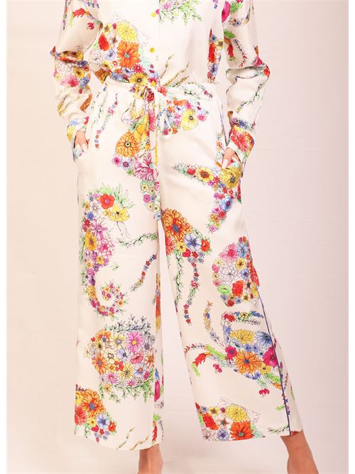 Pantalone Capri in seta a fiori Laboratorio Capri | TEOBIANCO